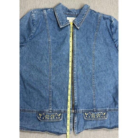 Christopher Banks Womens Blue Denim Jacket Full Zip Embroidered Flowers Medium - Picture 15 of 16